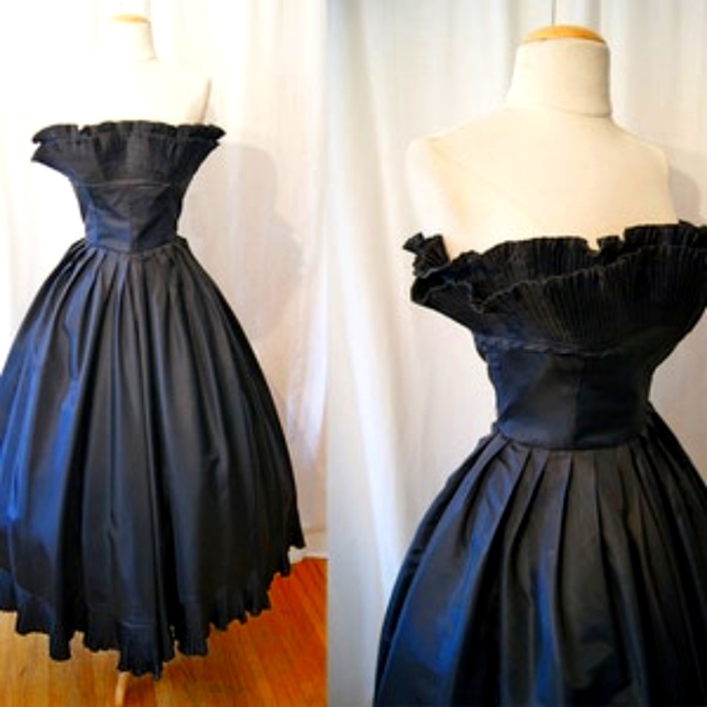 True Vintage 1950s Black Evening Dress Size M